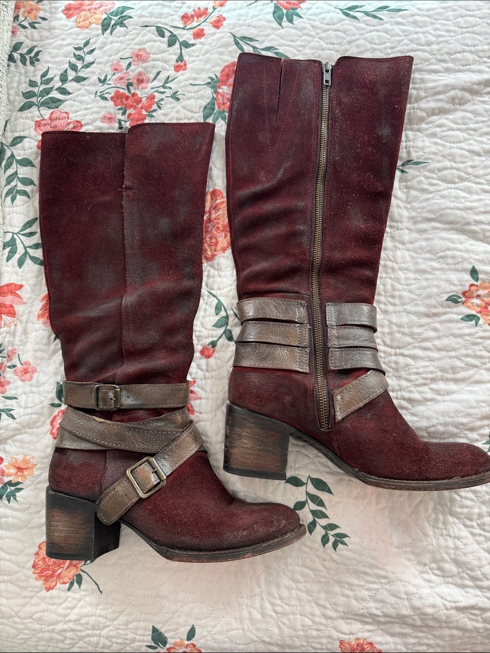 Women's Freebird Burgundy Suede Mid-Calf Heeled Boots size 9
